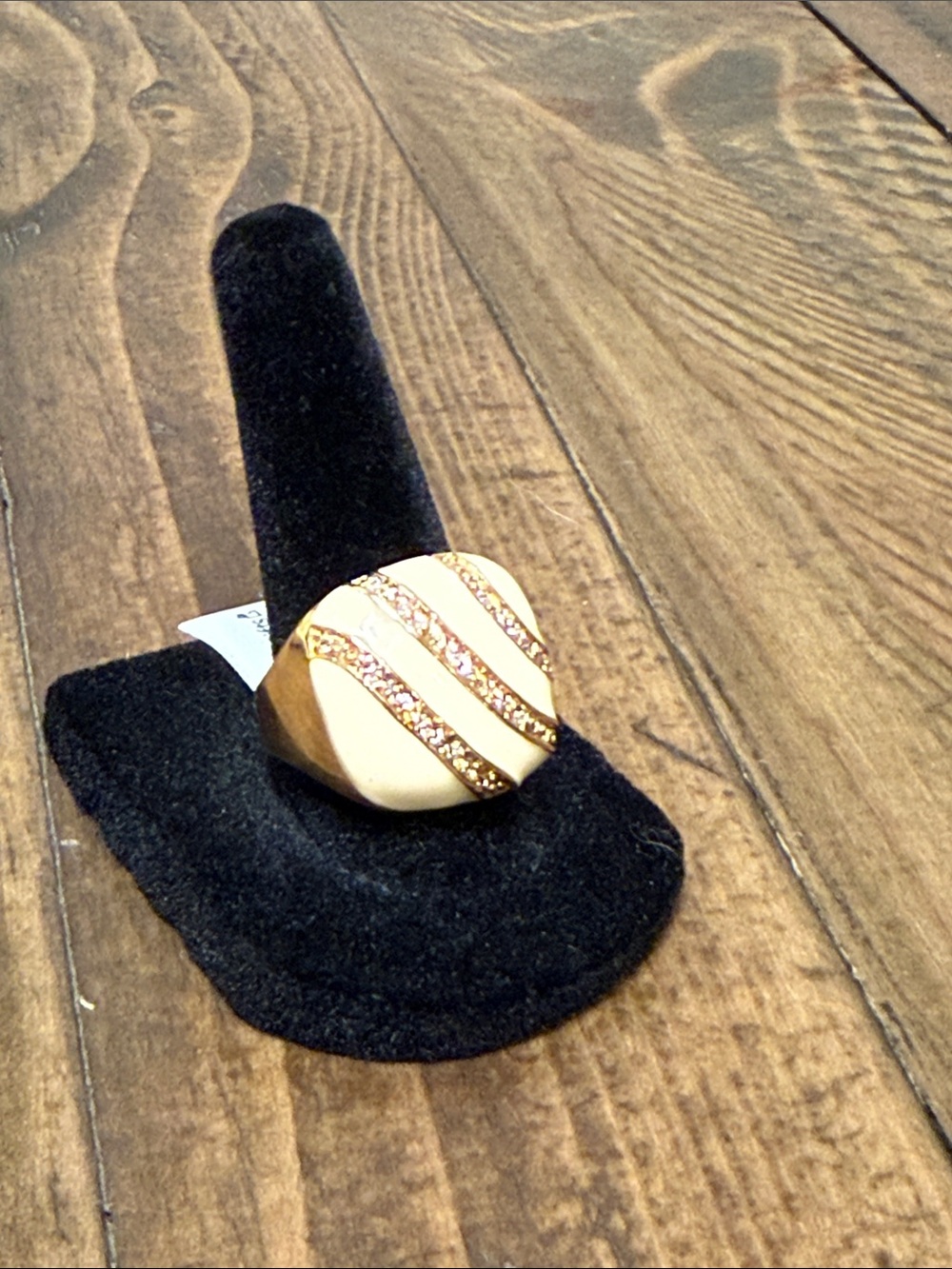Crest Cream Dome Ring with Gold-Tone and Sparkling Stripes